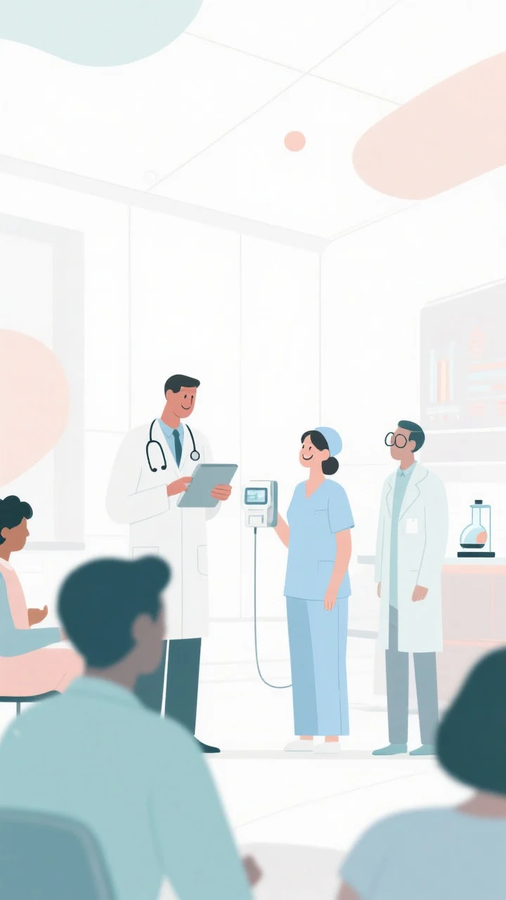 Equipe de pesquisadores analisando documentos de um estudo clínico.