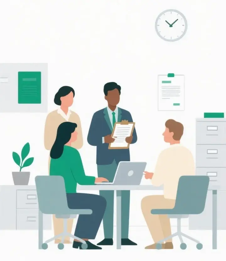 Equipe da NeuCorr Seguros em uma reunião de consultoria com clientes para apresentar soluções em apólices.